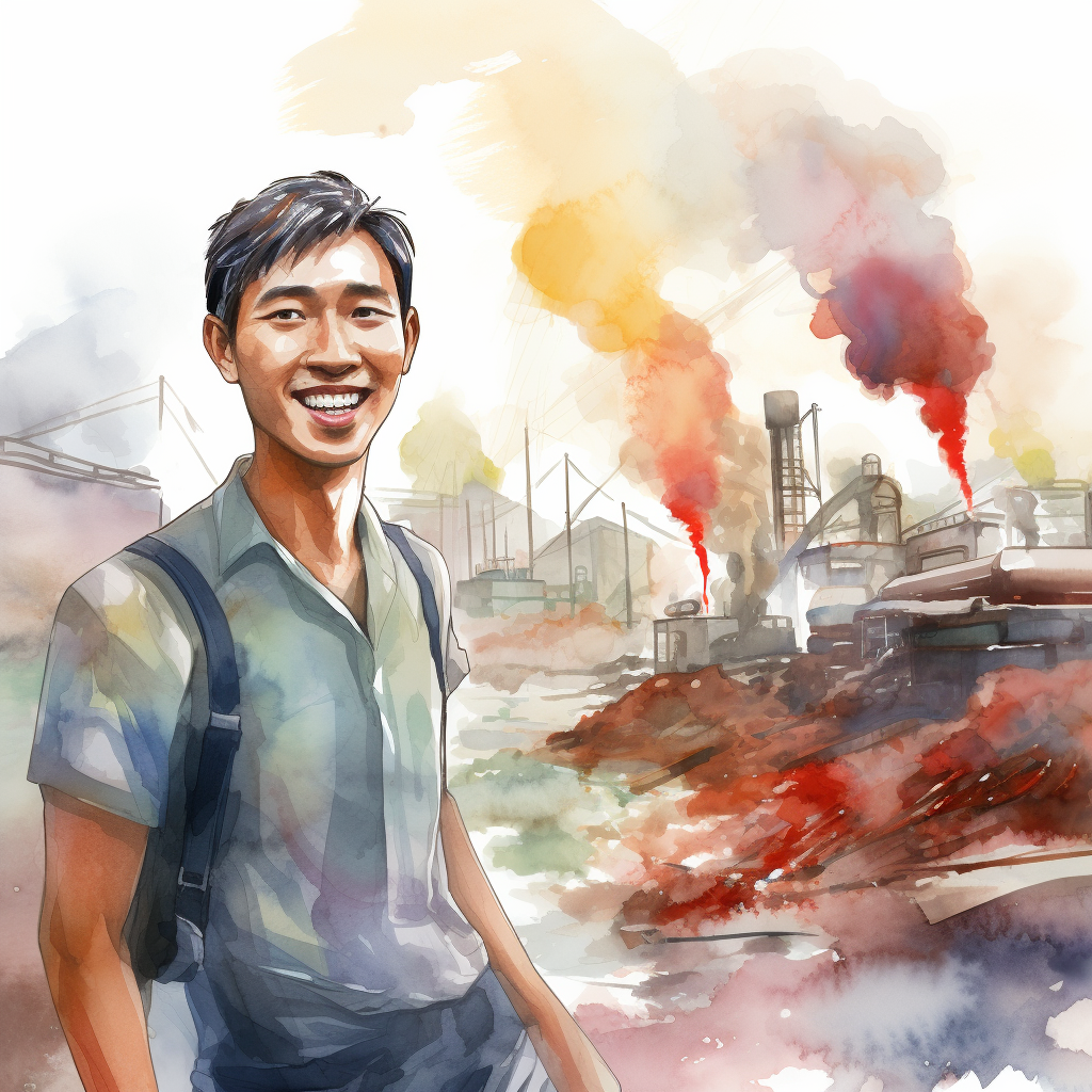 millennial smiling while city burns