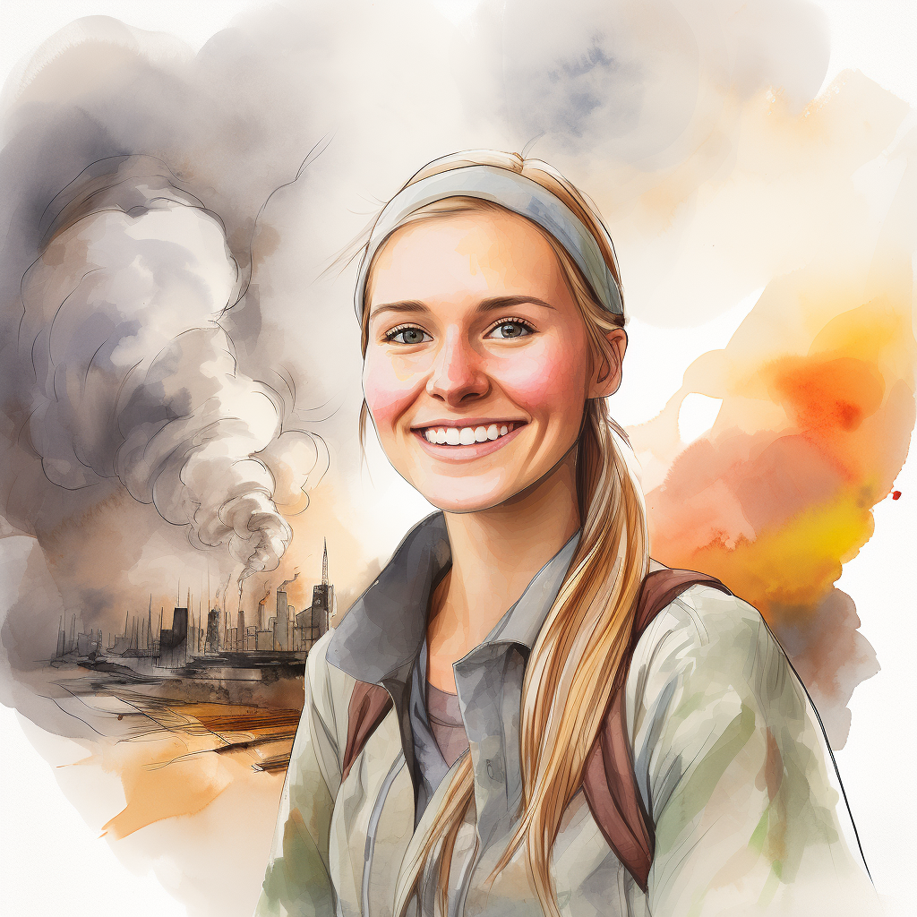 millennial smiling while city burns