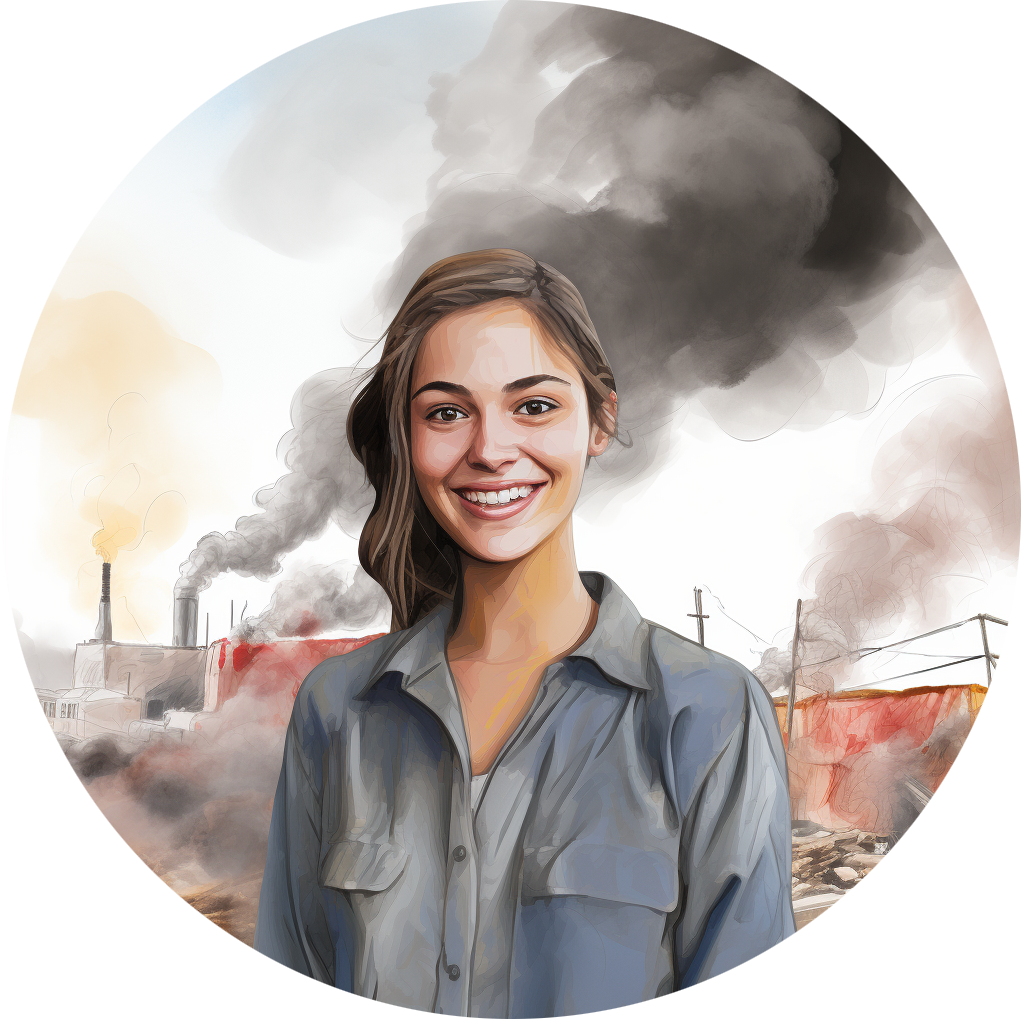 millennial smiling while city burns
