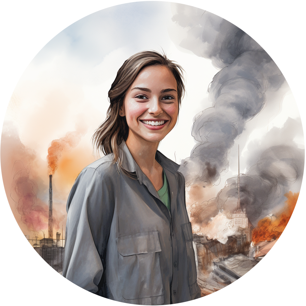 millennial smiling while city burns