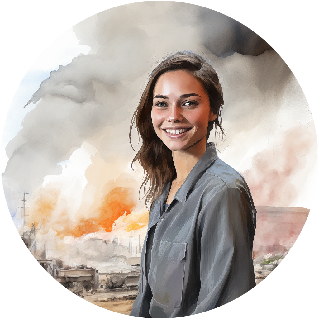 millennial smiling while city burns