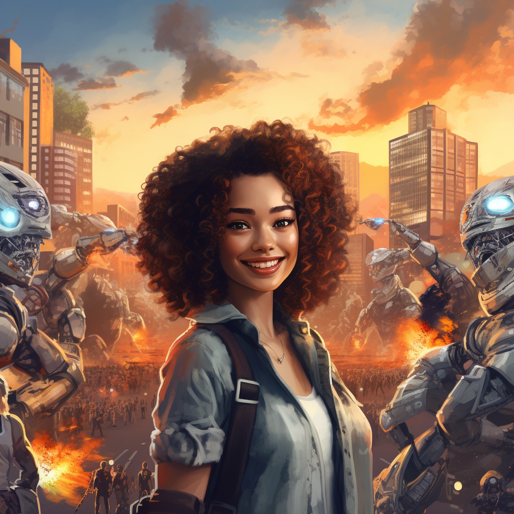 millennial smiling while city burns
